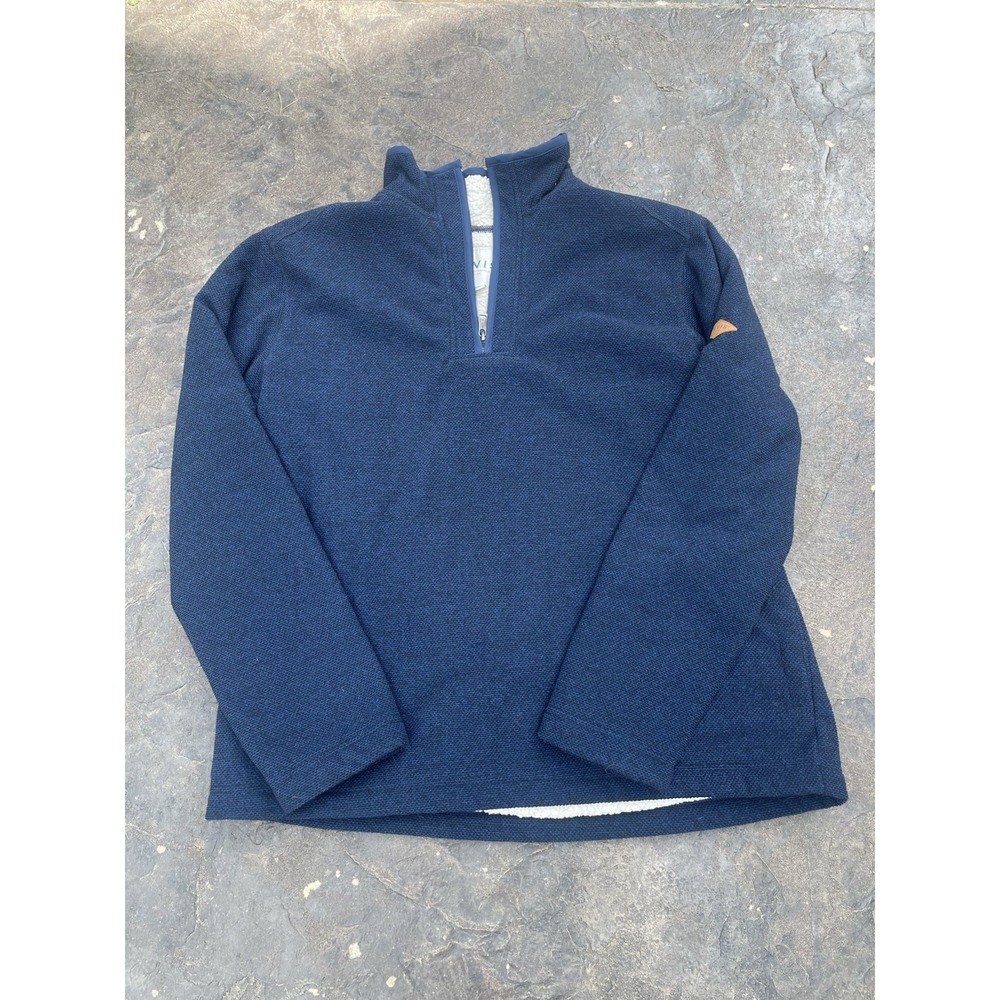 Orvis Mens L Quarter Zip Fleece Pullover Sherpa Lined Navy Outdoor Sweater
